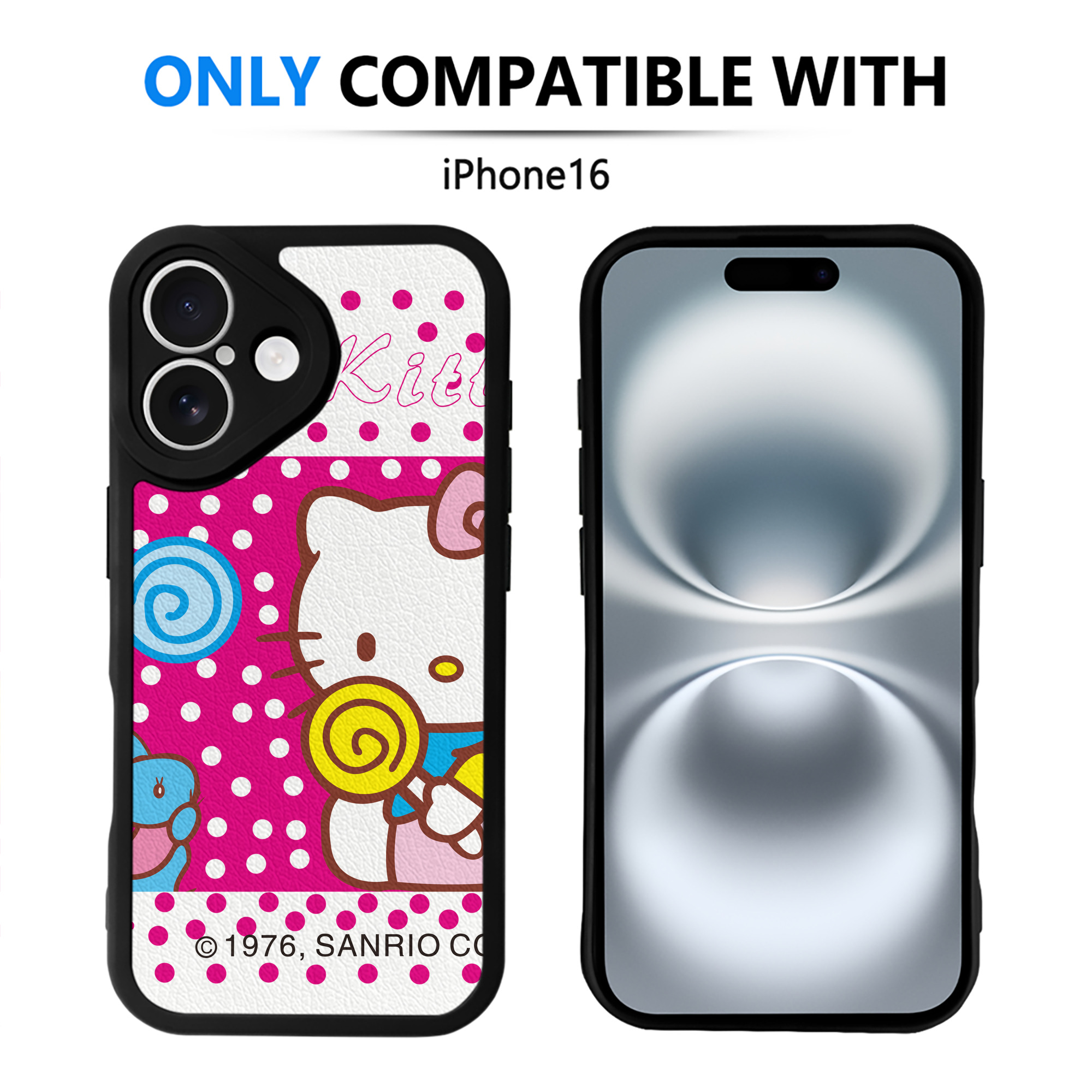 （画像用） Hello Kitty ハローキティ 【iPhone 16シリーズ対応】シリコンスマホケース（レザー調） 材質：シリコン